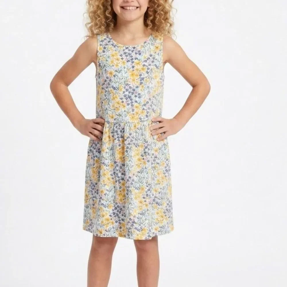 White Spring Flowers Girls Sleeveless Floral Sundress by Old Navy sz Large 10/12